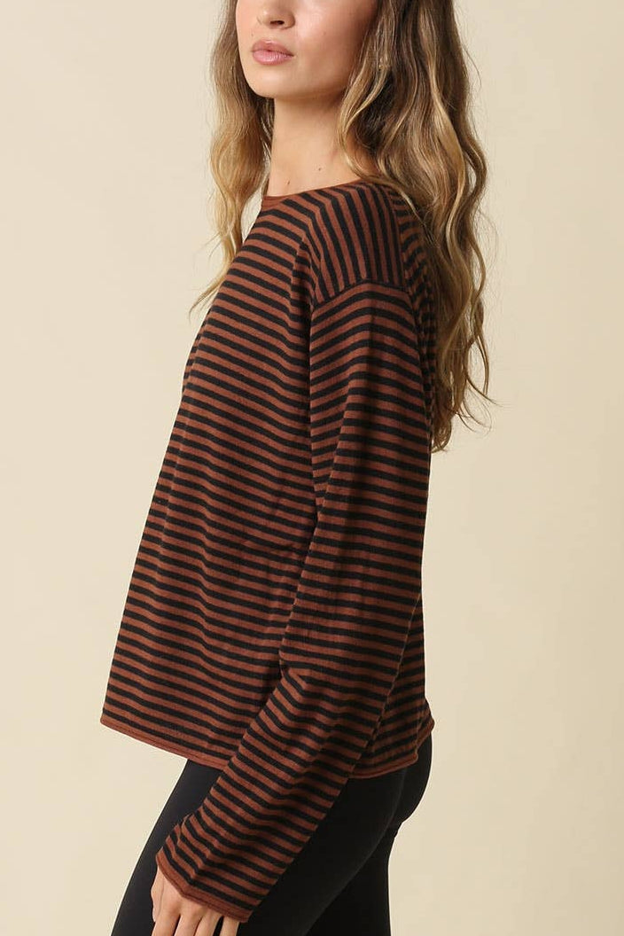 Sideline Stripe Sweater | Brown + Black