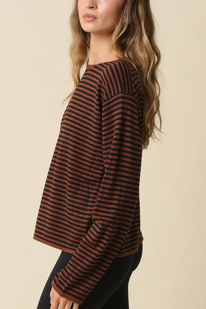 Sideline Stripe Sweater | Brown + Black