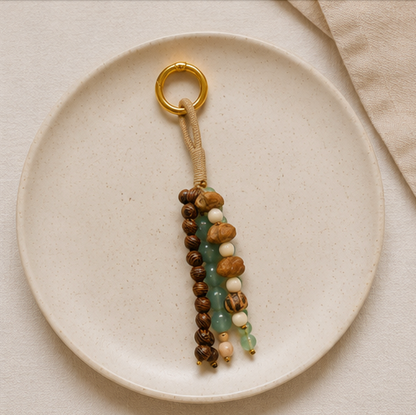 Bead Charm Keychain | Celadon + Wood Beads