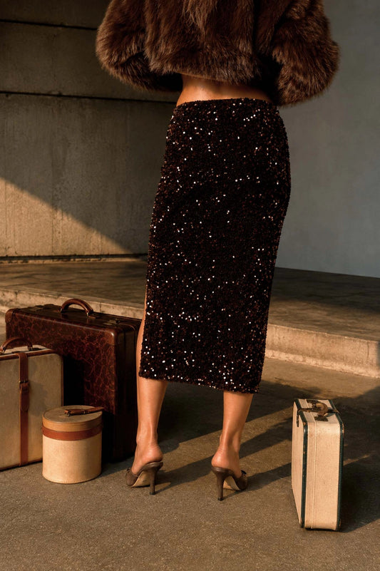 Out All Night Sequin Skirt | Brown