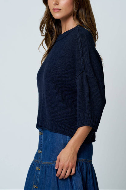 Drop Shoulder Knit Sweater | Navy