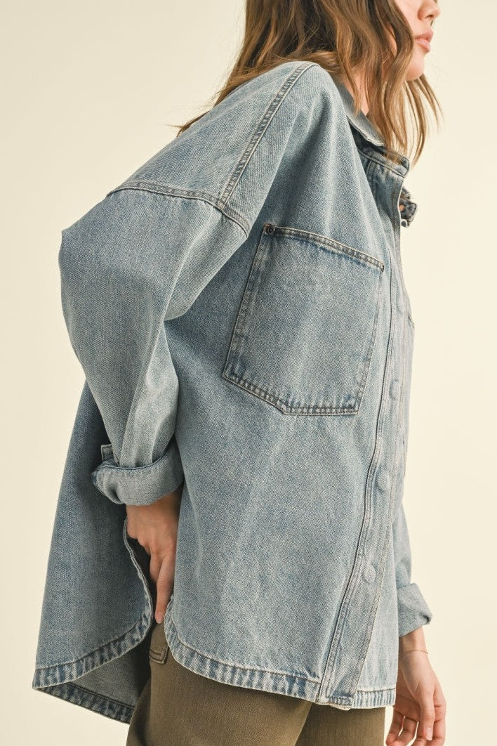 Denim Snap Button Shacket
