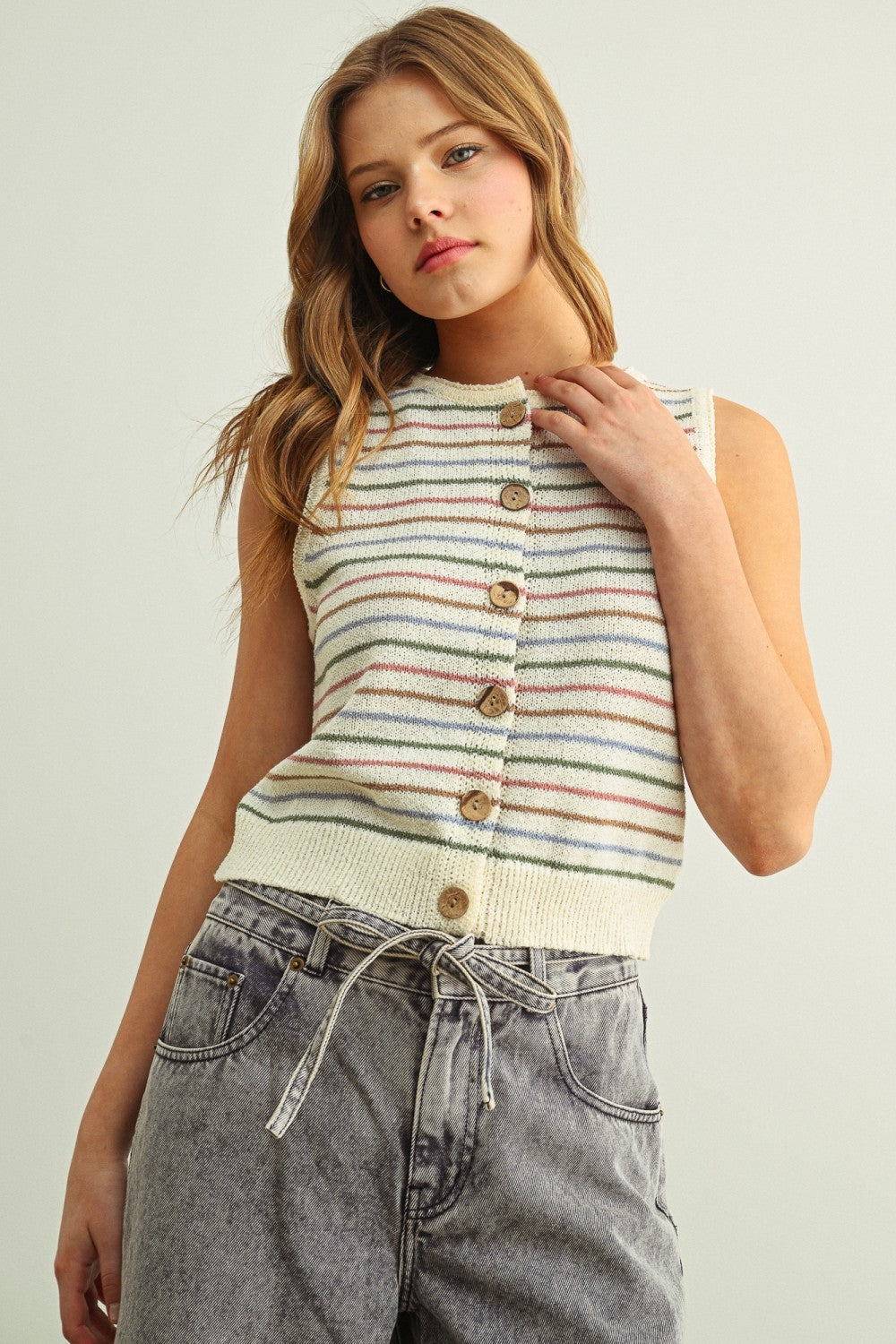 Stripe Knit Vest | Cream
