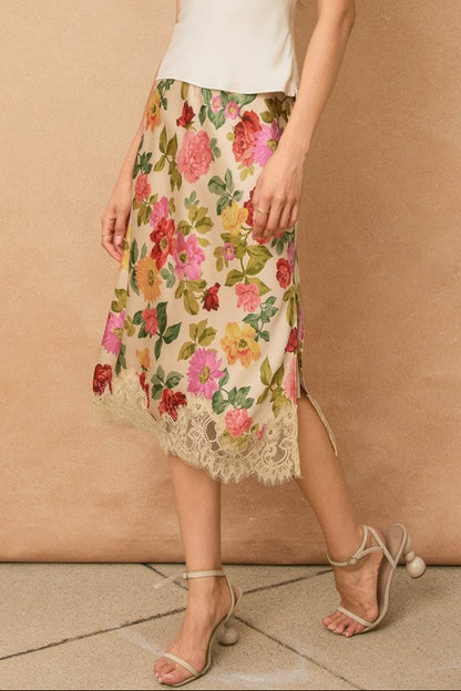 Lace Hem Floral Skirt