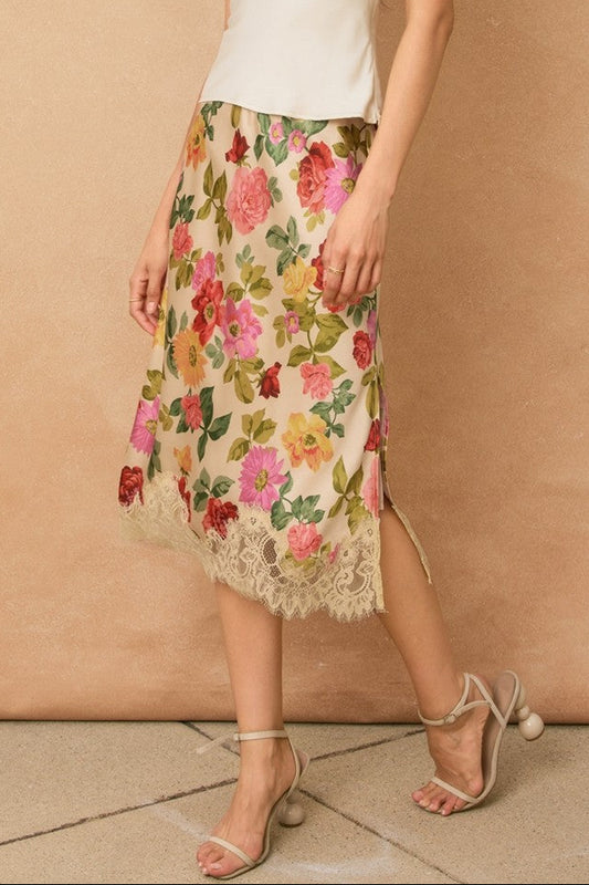 Lace Hem Floral Skirt