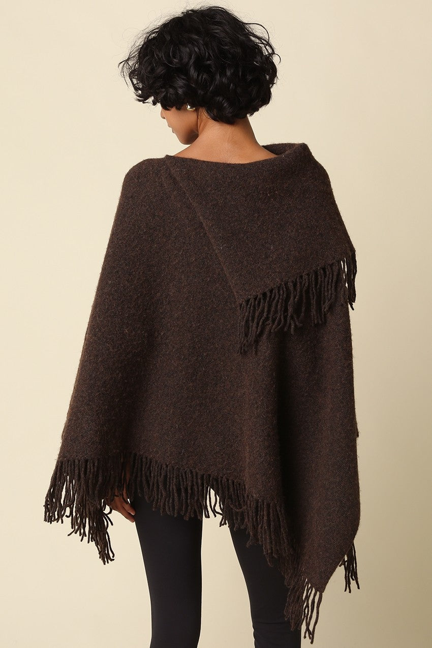 Fireside Fringe Poncho | Coffee