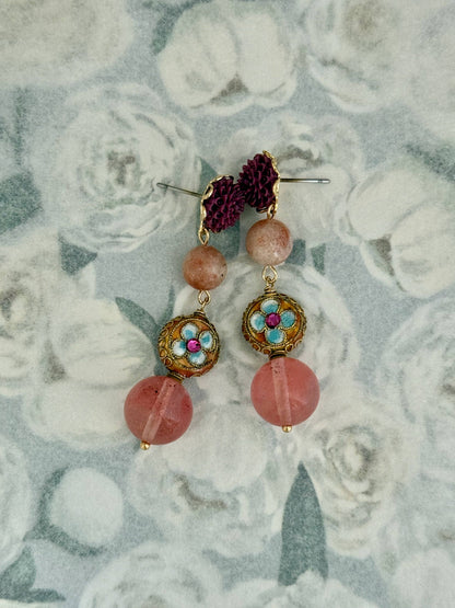 Daisy Earrings | Sunstone + Cherry Quartz