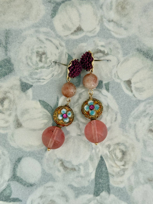 Daisy Earrings | Sunstone + Cherry Quartz