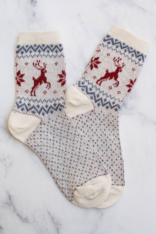 Winter Deer Socks | Ivory