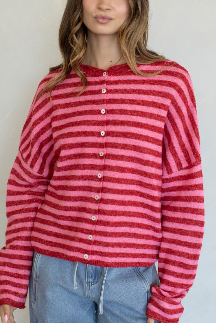 Piper Bold Stripe Cardigan | Red
