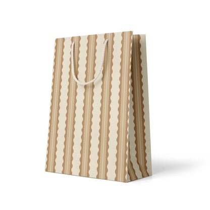 Tan Scalloped Stripe Gift Bag | Large