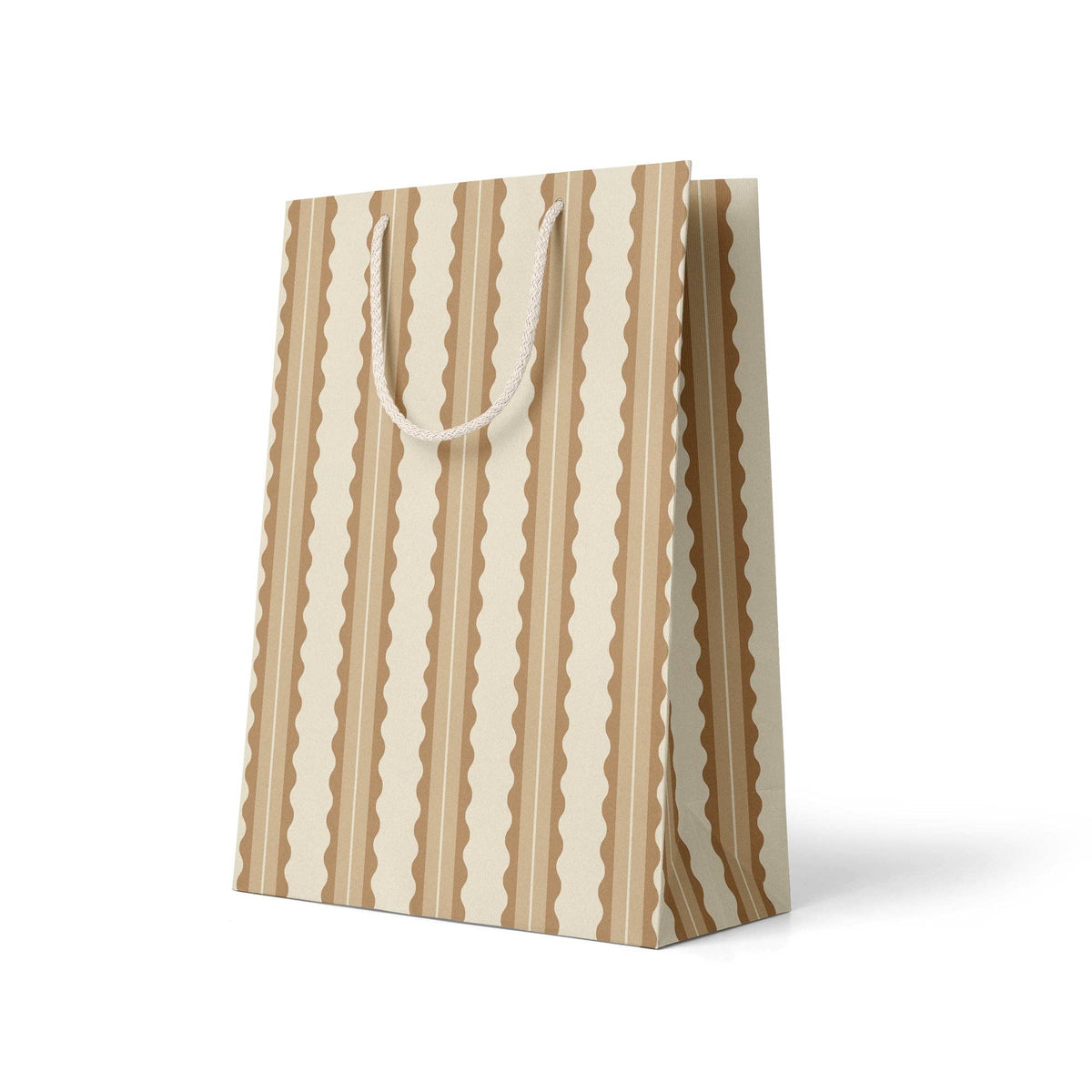 Tan Scalloped Stripe Gift Bag | Medium