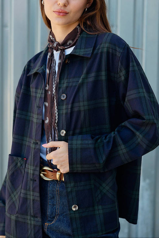 Navy + Green Plaid Button Front Jacket
