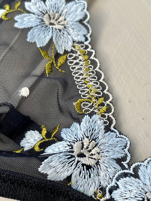 Floral Embroidered Mesh Bralette | Black