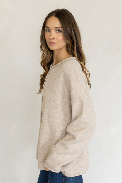 Oversized Piper Cardigan + Heart Buttons | Beige