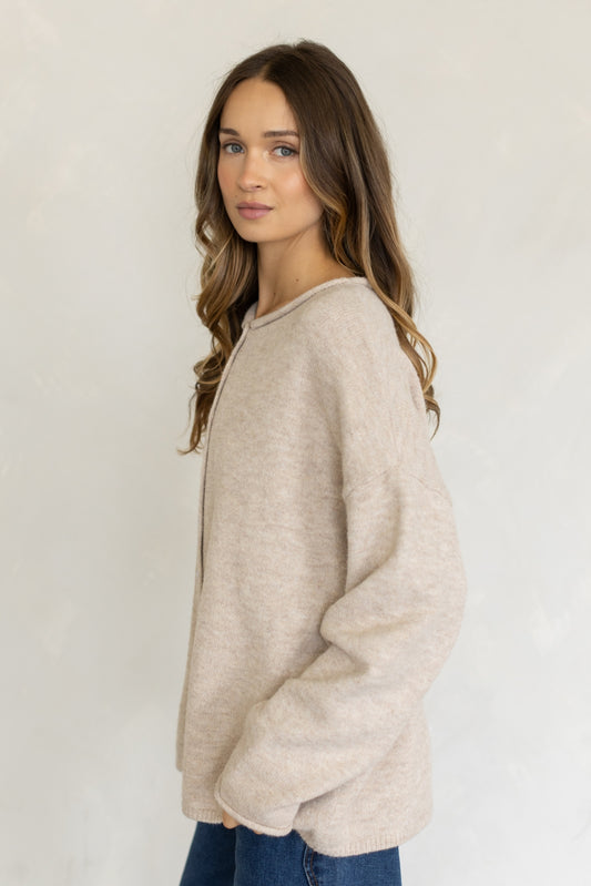 Oversized Piper Cardigan + Heart Buttons | Beige