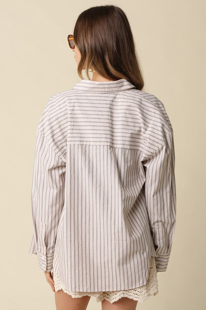 Sand Stripe Oversized Button Up