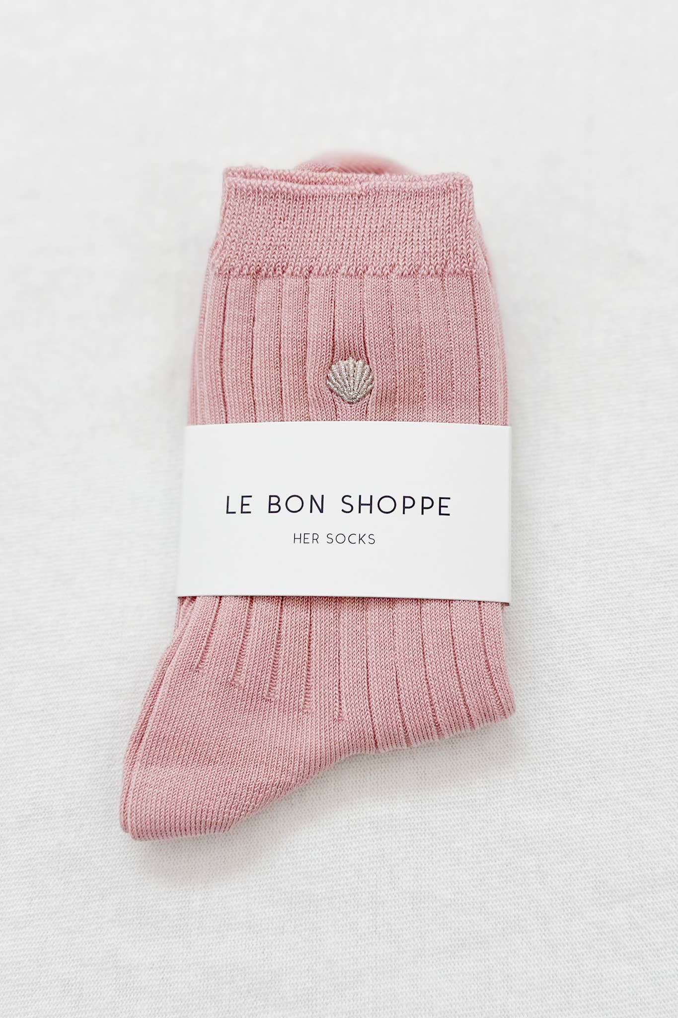 Embroidered Her Socks | Pink + Silver Seashell