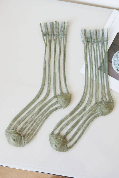 Sheer Stripe Crew Socks | Green