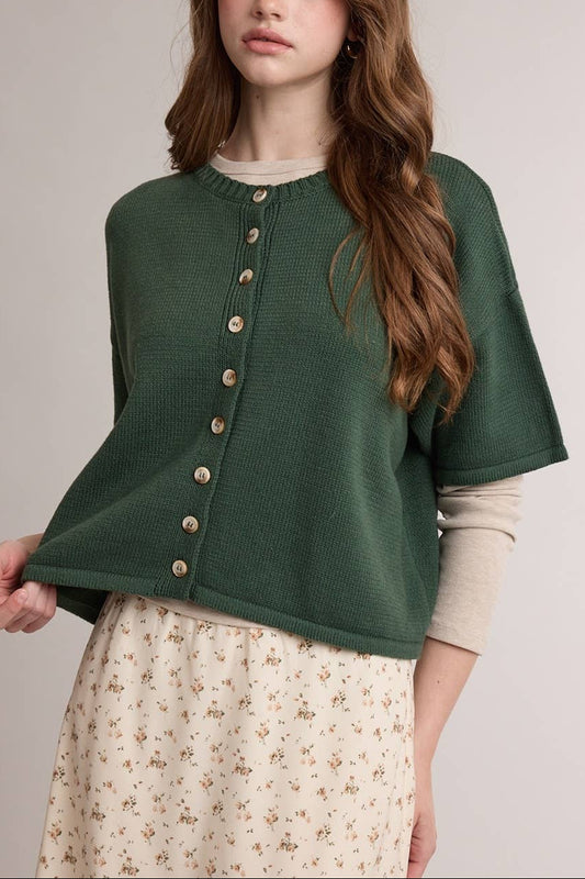 Short Sleeve Button Cardigan | Green