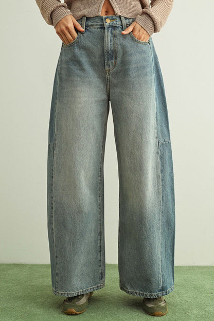 Mixed Side Panel Wide Leg Denim