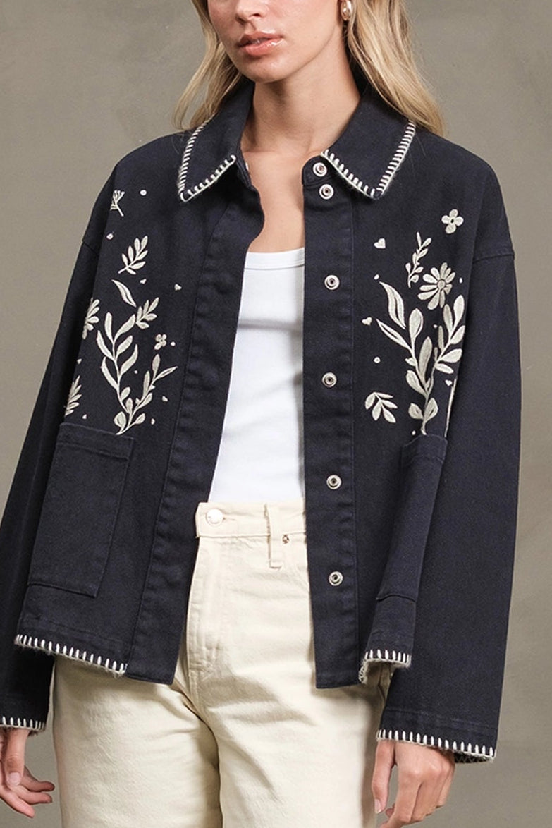 Folk Embroidered Jacket | Navy