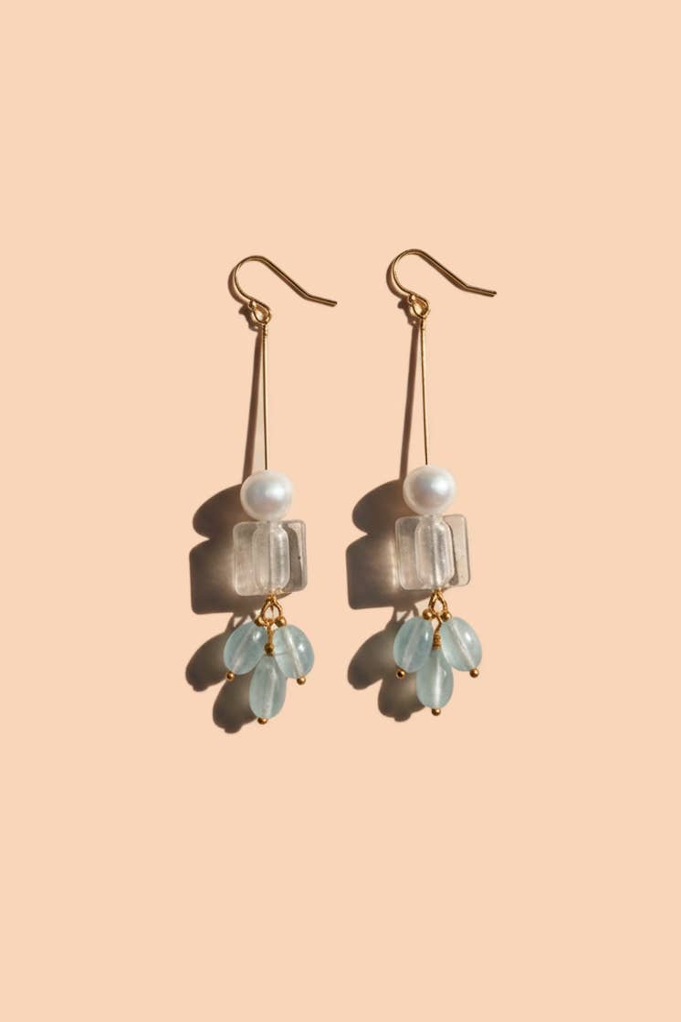 Sayde Dangle Earrings | Aquamarine + Freshwater Pearl