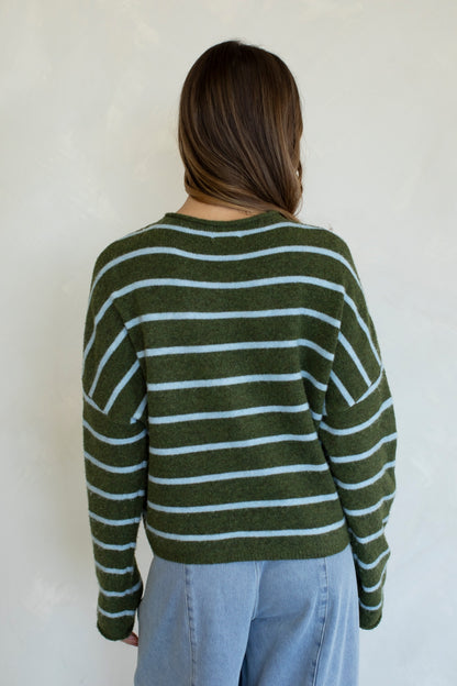 Cabana Stripe Piper Cardigan | Olive Blue