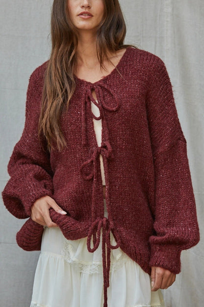 Sadie Tie Front Sweater | Burgundy