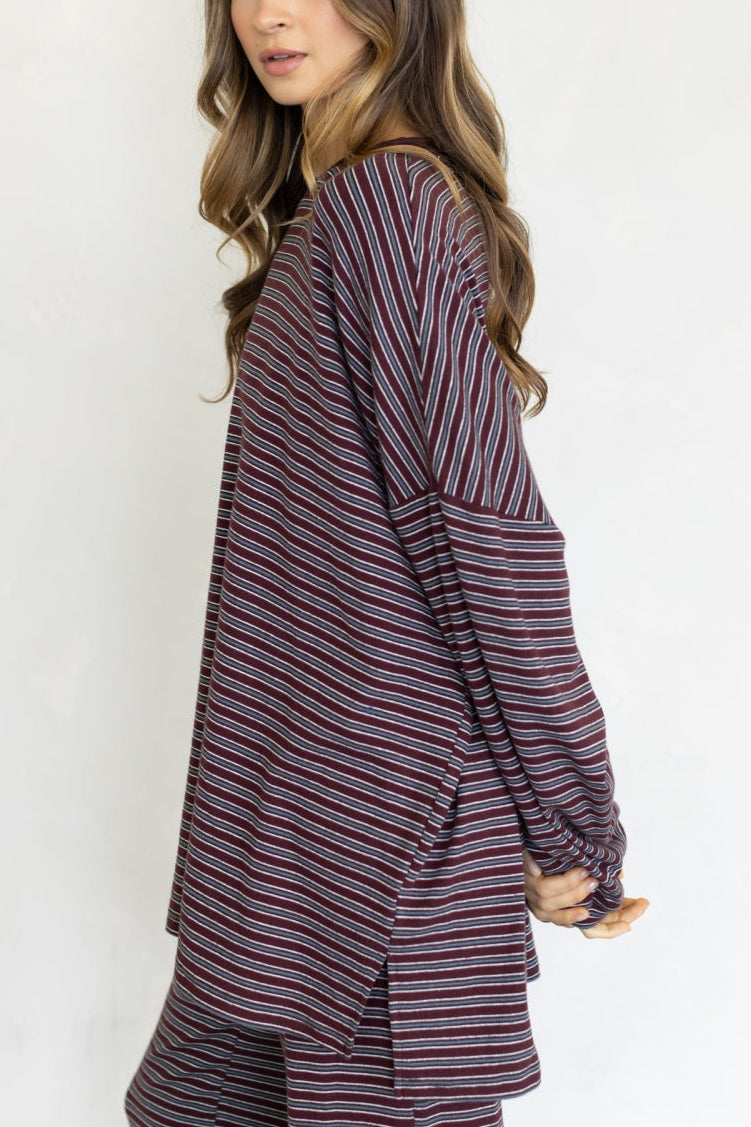 Multi Stripe Lounge Top | Wine