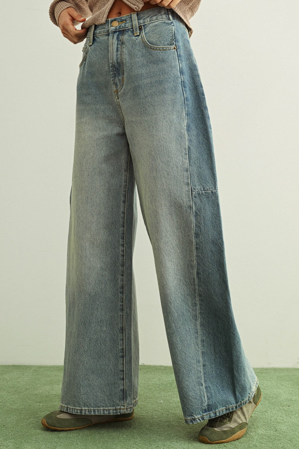 Mixed Side Panel Wide Leg Denim