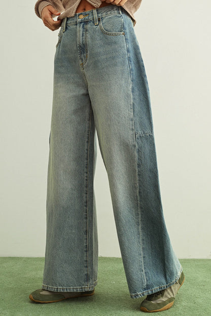 Mixed Side Panel Wide Leg Denim