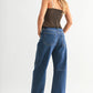 High Rise Barrel Leg Denim | Dark Wash