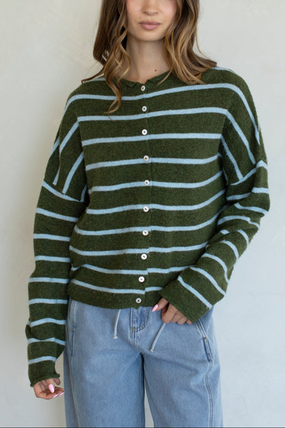Cabana Stripe Piper Cardigan | Olive Blue