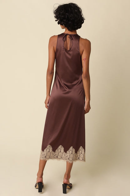 Woodrose Lace Trim Satin Dress