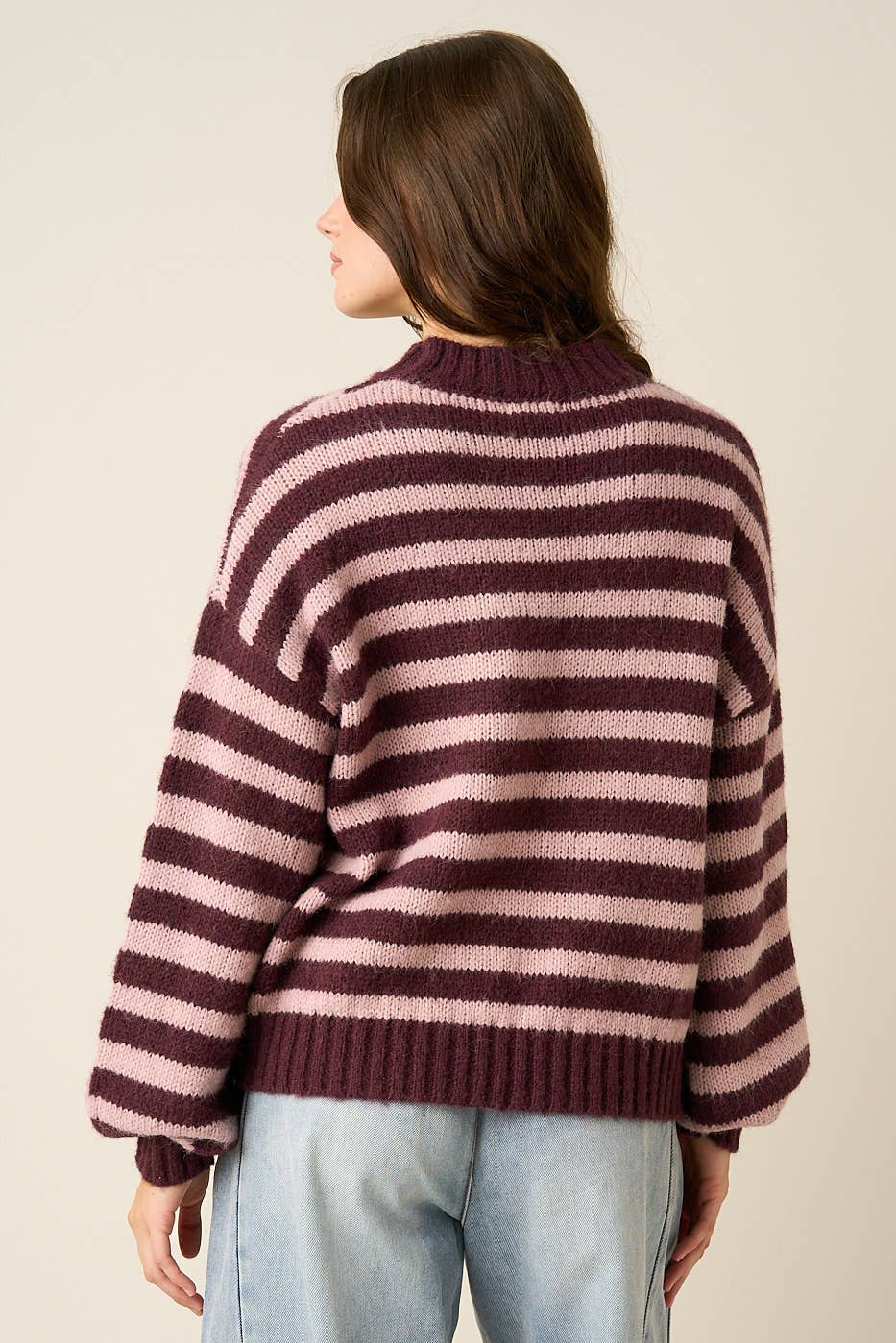 Pink + Maroon Mock Neck Sweater