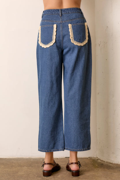 Crochet Trim Straight Leg Denim