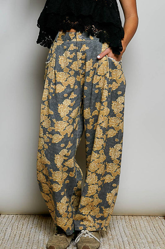 Patterned Wide Leg Pants | Black Floral