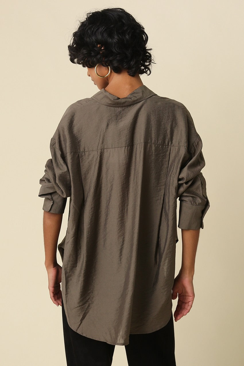 Ariana Button Up Top | Ash Brown