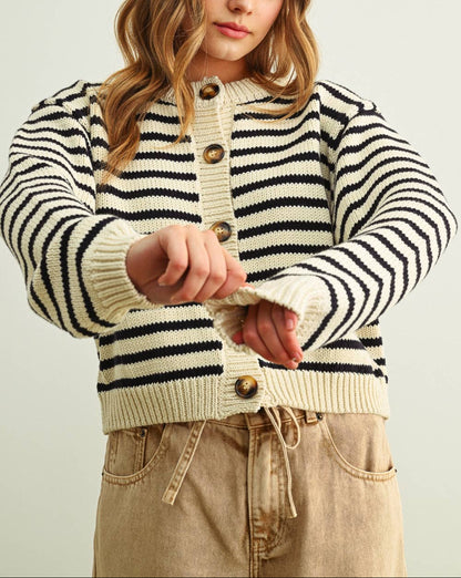 Cropped Stripe Cardigan | Black + White