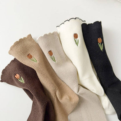 Floral Tulip Socks | Light Brown