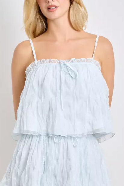 Sea Foam Ruffle + Lace Top