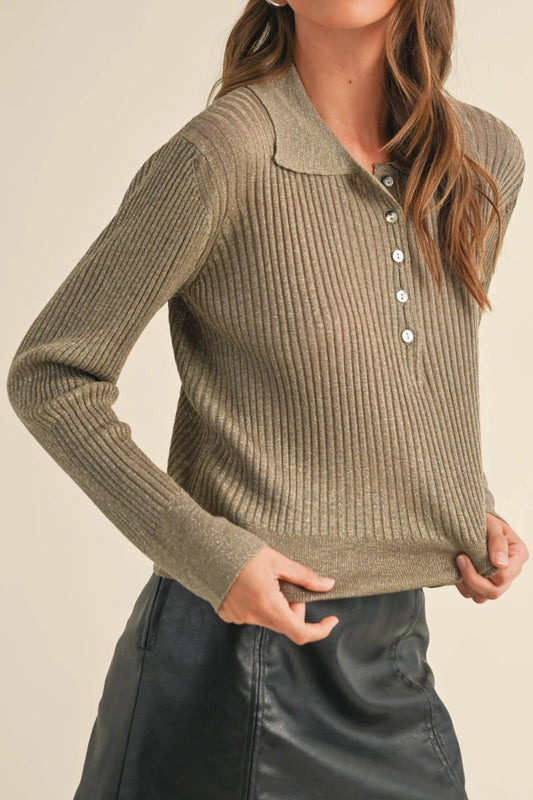 Metallic Ribbed Sweater Shirt