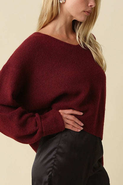 Cropped V Neck Sweater | Dark Red