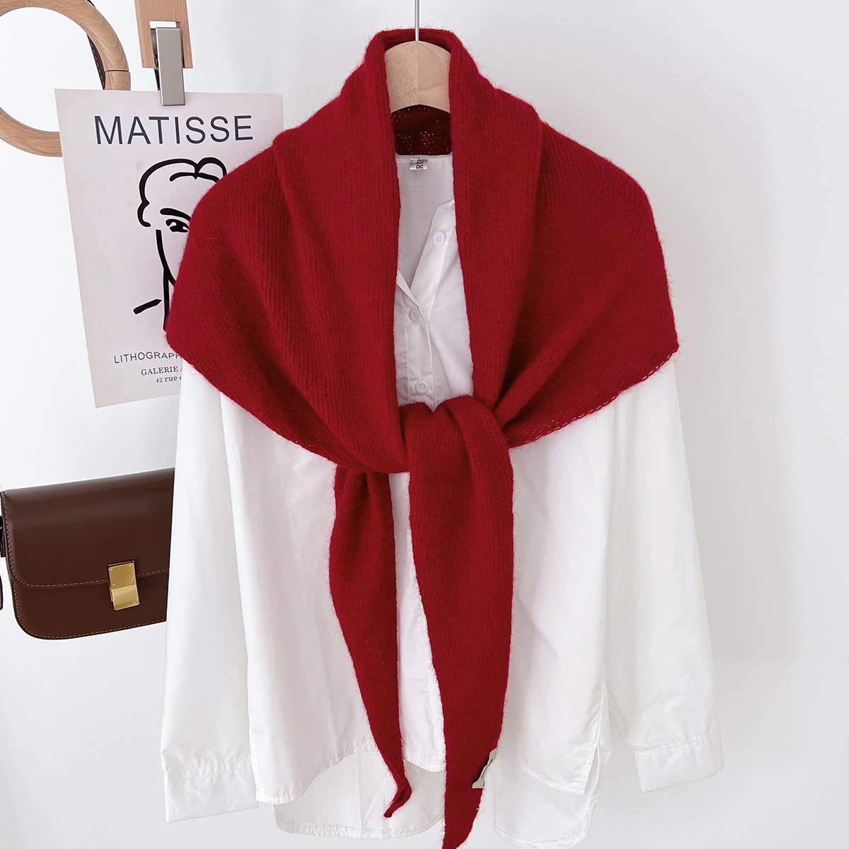 Soft Knit Triangle Scarf | Red