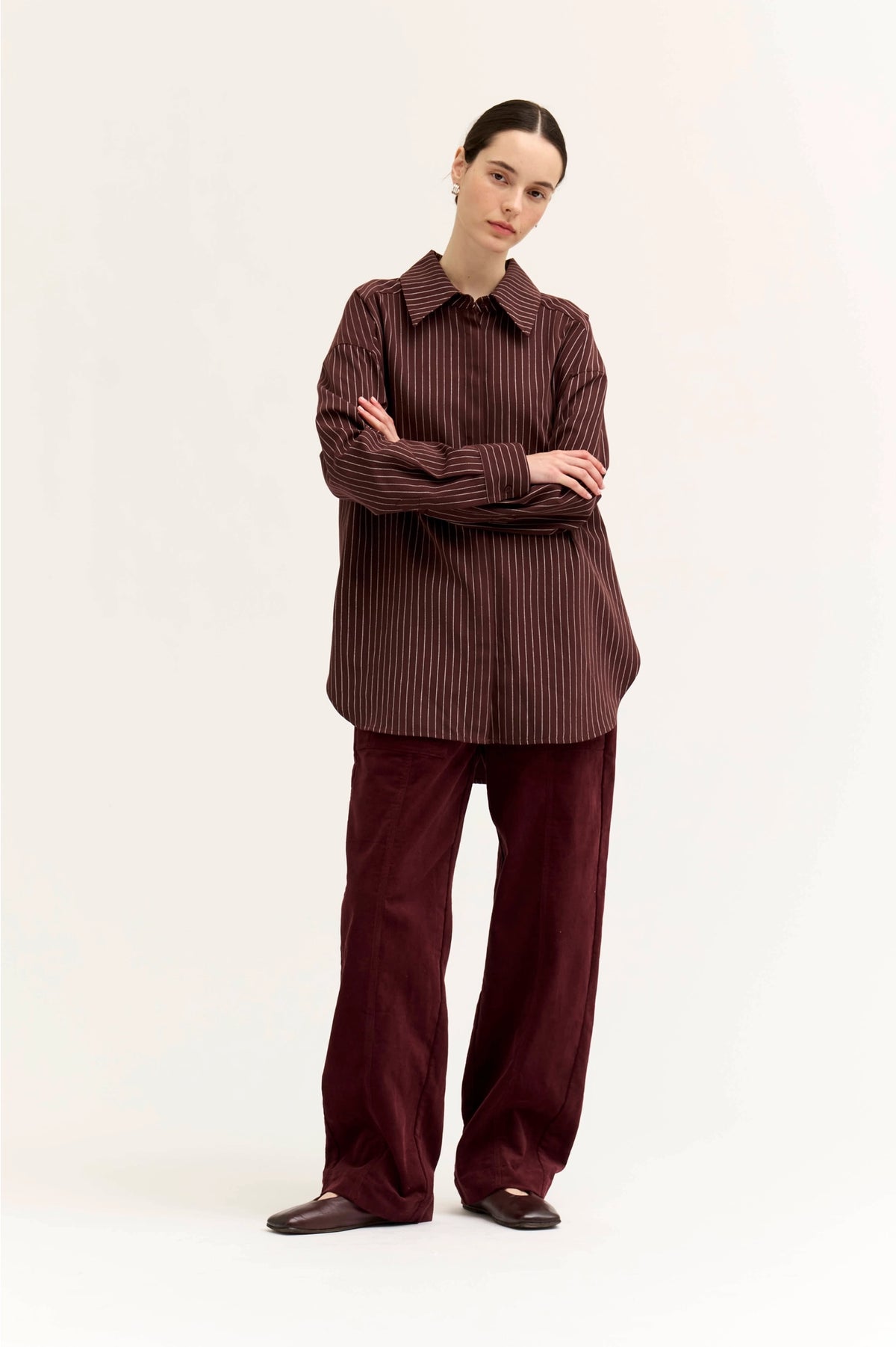 Oversized Stripe Button Up | Aubergine
