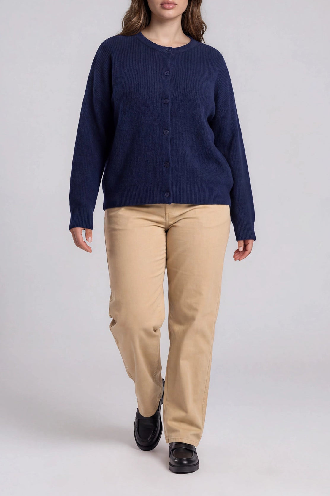 Round Neck Cardigan | Navy | Extended