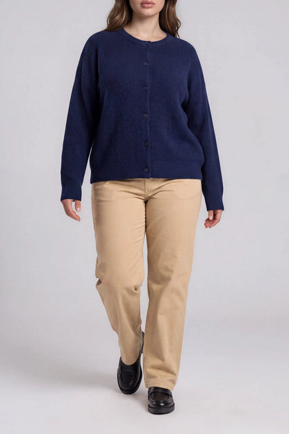 Round Neck Cardigan | Navy | Extended