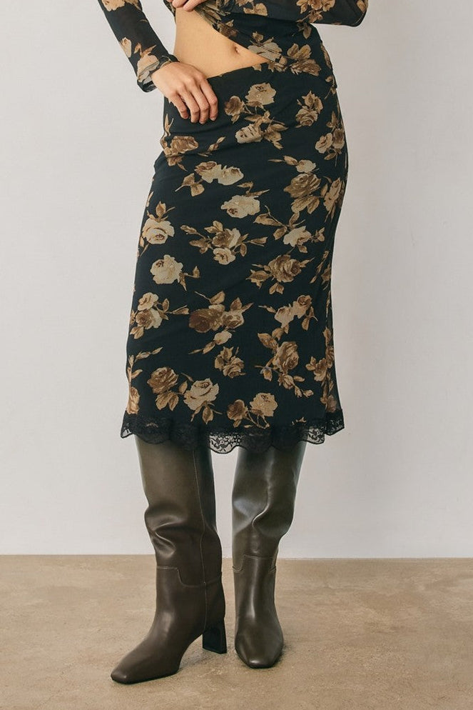 Nightfall Rose Midi Skirt