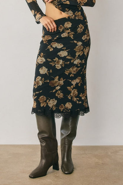 Nightfall Rose Midi Skirt